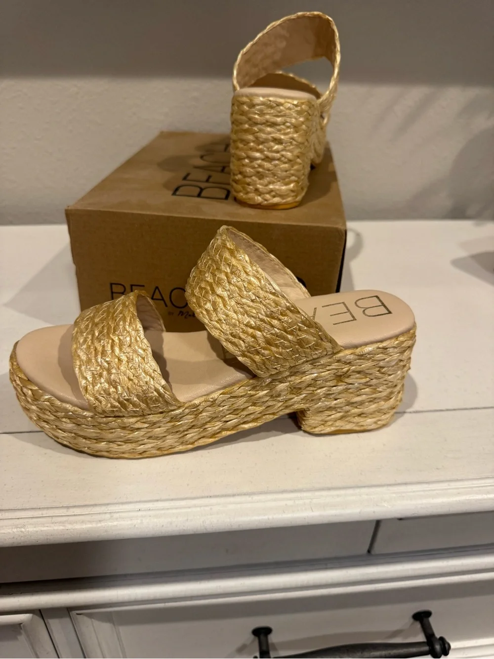 Matisse Gold Braided Platform Slide Sandals